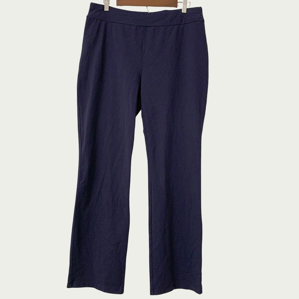 T by Talbots Bootcut Yoga Pants Women L Navy Blue Pull On Stretch Activewear